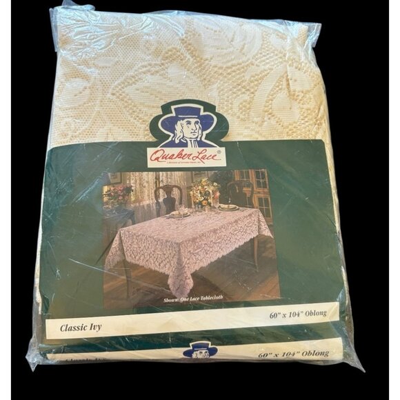 Quaker Lace Banquet Tablecloth Ivory Ivy Pattern NEW IN PACKAGE 60 x 104 - Picture 1 of 6